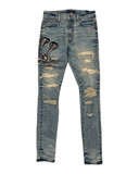AMIRI COBRA EMBDOIDERED DISTRESSED JEANS