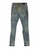 AMIRI COBRA EMBDOIDERED DISTRESSED JEANS
