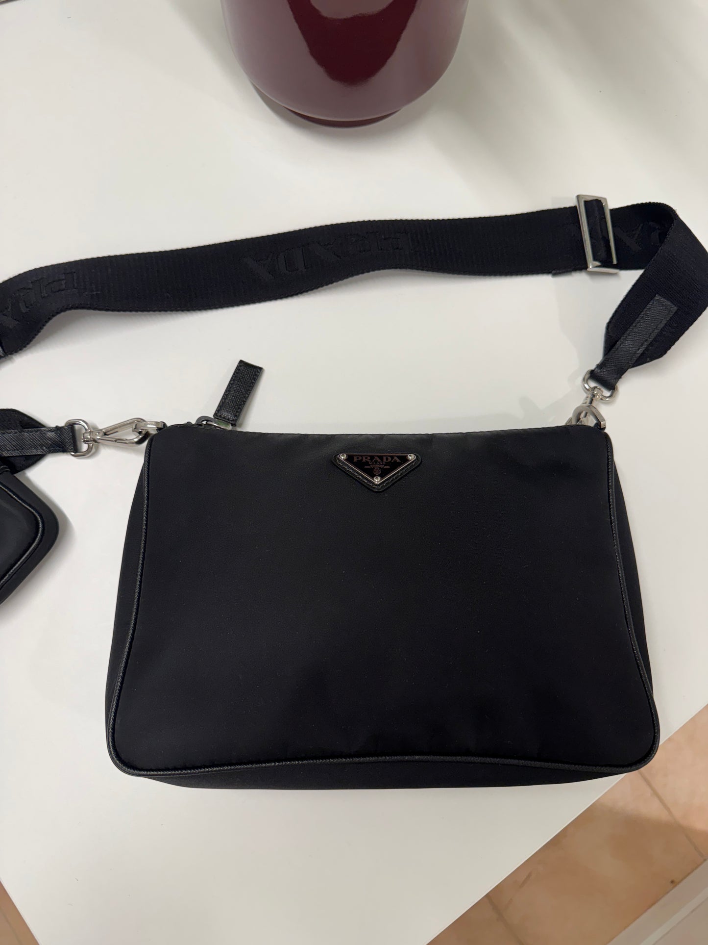 PRADA NYLON / SAFFIANO LEATHER SHOULDER BAG