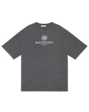 DRIPNORD charcoal grey cotton t-shirt with cracked BB Balenciaga Mode logo. Size M fits L.