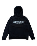 DRIPNORD black cotton BURBERRY LONDON ENGLAND hoodie with front pocket and drawstring hood, size L.
