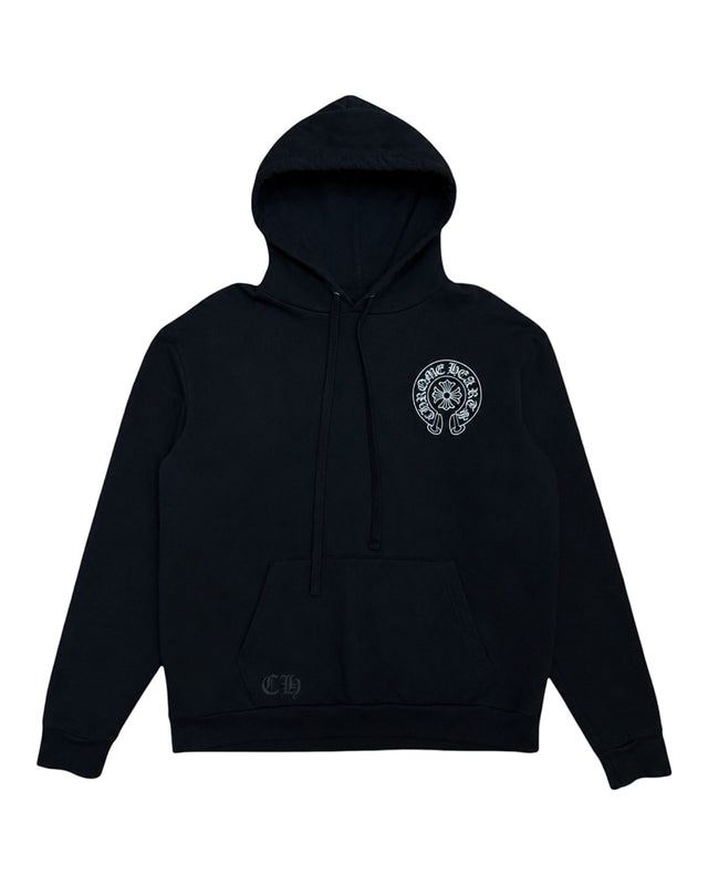 DRIPNORD black cotton hoodie with white Chrome Hearts logo on chest and 'CH' detail. Size M fits L.