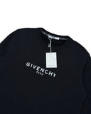 DRIPNORD black cotton crewneck sweatshirt with white Givenchy Paris logo and cracked effect detail.