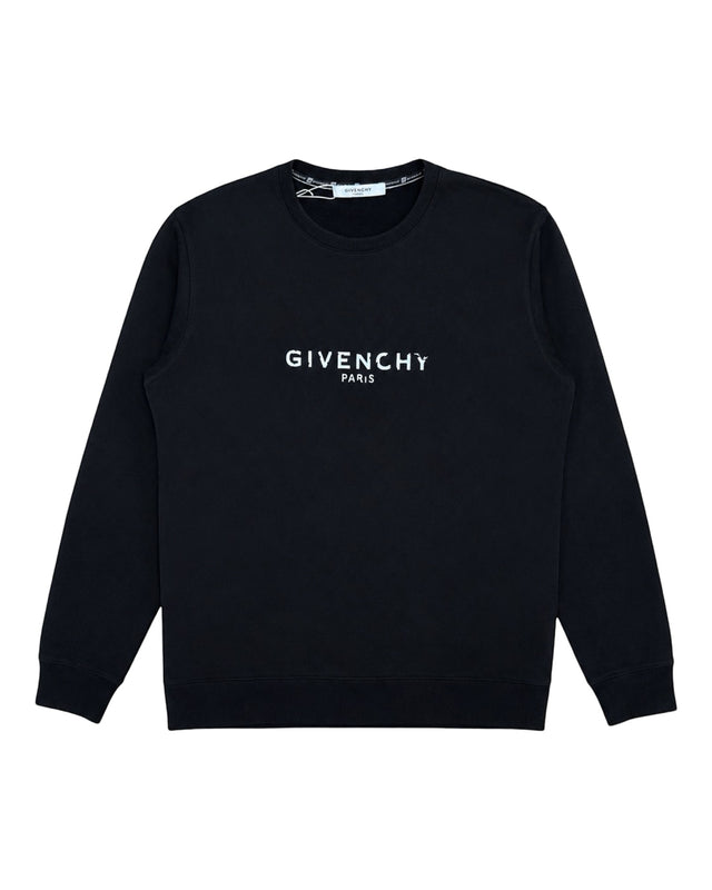 DRIPNORD black cotton Givenchy Paris sweatshirt with a cracked logo detail and crew neck.