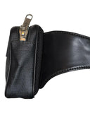 DRIPNORD black leather Gucci GG belt bag with silver zipper detail and adjustable strap.