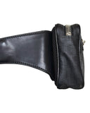 DRIPNORD black leather Gucci GG belt bag with zip closure and adjustable strap.