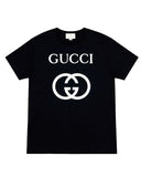 DRIPNORD black cotton t-shirt with white GUCCI GG logo on the front. Size M.