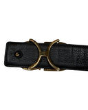 DRIPNORD black leather belt with gold CD buckle, size 110cm.
