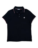 DRIPNORD black cotton polo shirt with red and white striped collar and cuffs, Moncler logo patch.