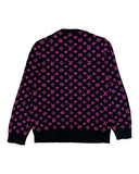 DRIPNORD black knit sweater with all-over pink Louis Vuitton monogram pattern. Long sleeves, crew neck.