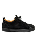 DRIPNORD black suede Christian Louboutin Junior Spikes sneakers with silver spikes on the toe.