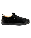 DRIPNORD black suede Christian Louboutin Junior Spikes sneakers with silver spikes on the toe.
