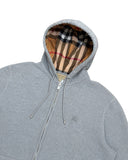 DRIPNORD grey zip-up hoodie with iconic Burberry check lining and embroidered logo. Sizes XS & XL.