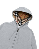 DRIPNORD grey zip-up hoodie with iconic Burberry check lining in hood. Cotton blend.