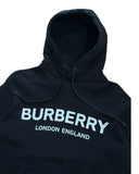 DRIPNORD black cotton BURBERRY LONDON ENGLAND hoodie with drawstring hood and front pocket. Size L.
