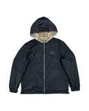 DRIPNORD Burberry Monogram Reversible Jacket in black with iconic check lining. Hooded, zip-up style.