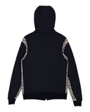 DRIPNORD black zip-up hoodie with signature Burberry check paneling on sleeves and sides. Hooded.