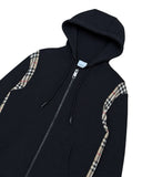 DRIPNORD black zip-up hoodie with signature Burberry check trim on sleeves and hood. Cotton.