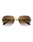 DRIPNORD Cartier rimless square sunglasses with gold frames and gradient brown lenses. Features iconic 'C' detail.