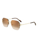 DRIPNORD Cartier rimless square sunglasses with gold frames and gradient brown lenses. Features iconic 'C' detail.