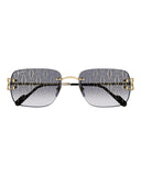 DRIPNORD Cartier rimless sunglasses with gold accents and gradient grey lenses featuring the Cartier logo pattern.
