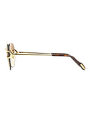 DRIPNORD Cartier square rimless sunglasses with gold accents and tortoise shell temples. Light brown lenses.
