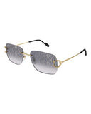 DRIPNORD rimless gold Cartier sunglasses with gradient grey lenses featuring a repeating C logo pattern.