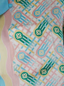 DRIPNORD Casablanca Ping Pong silk shirt with a pastel geometric pattern and a chest pocket. Features light blue collar and trim.