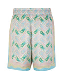 DRIPNORD Casablanca Ping Pong silk shorts with a pastel geometric pattern and wavy trim.