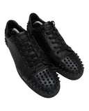 DRIPNORD black leather Christian Louboutin Seavaste 2 Orlato Flat sneakers with signature spikes on toe.
