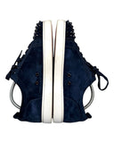 DRIPNORD Christian Louboutin Junior Spikes navy blue suede sneakers with black spikes on the heel and white soles.