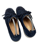 DRIPNORD Christian Louboutin Junior Spikes navy blue suede sneakers with signature spikes on the toe.