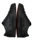 DRIPNORD black leather Christian Louboutin Seavaste 2 Orlato Flat sneakers with signature spikes and red sole.