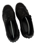 DRIPNORD black leather Christian Louboutin Seavaste 2 Orlato Flat sneakers with spiked toe box and embossed detailing.