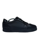 DRIPNORD black leather Christian Louboutin Seavaste 2 Orlato Flat sneakers with signature spikes on toe and heel.