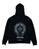 DRIPNORD black cotton hoodie with Chrome Hearts Paris logo graphic on back. Size M fits L.