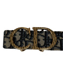 DRIPNORD Dior CD belt with gold buckle and blue/beige monogram canvas strap, size 110cm.