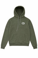 DRIPNORD DIOR CD ICON olive green cotton hoodie with white logo detail and front pocket. Size S.