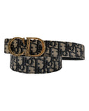 DRIPNORD beige and navy Dior monogram canvas belt with gold CD buckle, size 110cm.