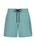 DRIPNORD teal Dior Oblique swim shorts with black drawstring and cargo pocket.