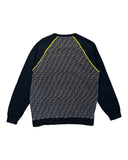 DRIPNORD Fendi FF monogram sweatshirt with black sleeves and yellow trim. Crew neck, long sleeves, ribbed cuffs and hem.