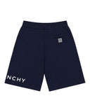 DRIPNORD navy blue cotton shorts with white Givenchy logo on the left leg and emblem on the back pocket.