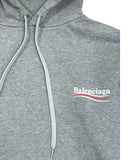 DRIPNORD grey cotton Balenciaga campaign hoodie with white drawstring and embroidered logo.