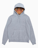 DRIPNORD grey cotton blend hoodie with iconic Burberry check lining in hood and pocket detail.
