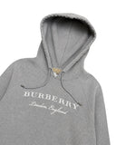 DRIPNORD grey cotton blend BURBERRY London England hoodie with drawstring hood and embroidered logo. Size S.