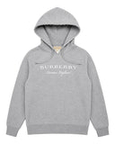 DRIPNORD grey cotton blend hoodie with embroidered Burberry London England logo on the chest. Features a drawstring hood and ribbed cuffs.