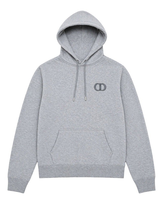 DRIPNORD grey cotton DIOR CD ICON HOODIE with embroidered logo and front pocket. Relaxed fit.