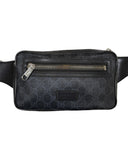 DRIPNORD Gucci GG belt bag in black with all-over GG pattern and silver zip closure.