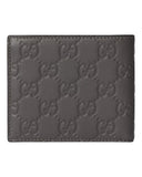 DRIPNORD grey leather Gucci GG bifold wallet with embossed GG pattern, made in Italy.