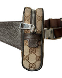 DRIPNORD Gucci GG canvas belt bag in brown with leather trim and silver hardware. Adjustable strap with buckle.
